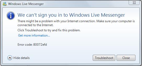 Error code 80072efd